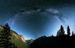 Photograph Collection: The Milky Way over El Capitan and Half Dome Mountain from Tunnel VIew, Yosemite National Park
