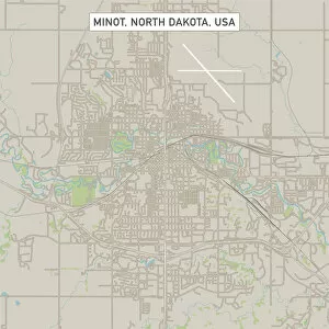 Green Scale Fine Art Print Collection: Minot North Dakota US City Street Map