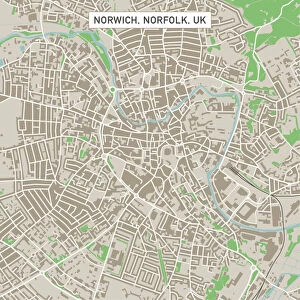 Vector illustrations Canvas Print Collection: Norwich Norfolk UK City Street Map