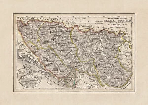 Bosnia and Herzegovina Poster Print Collection: Old map of Serbia and Bosnia, steel engraving, published 1857