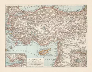 Maps Mouse Mat Collection: Old topographic map of Asia Minor (Turkey), lithograph, published 1897