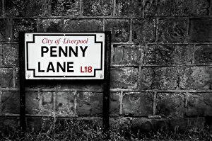 Monochrome photography Metal Print Collection: Penny Lane Street Sign