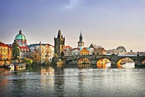 Rivers Pillow Collection: Prague Bridge over the Vltava River