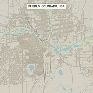 Green Scale Fine Art Print Collection: Pueblo Colorado US City Street Map