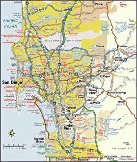 California Mouse Premium Framed Print Collection: San Diego, California area map