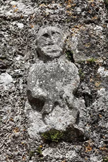 The Burren Collection: Sheela-na-Gig on the church wall of Killinaboy, Burren, County Clare, Ireland, Europe