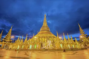 Related Images Collection: Shwedagon Pagoda before sunrise, Yangon, Myanmar