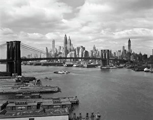 Brooklyn Bridge Metal Print Collection: Skyline Of The Financial Section Of N. Y. The East