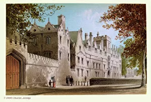 Oxford Fine Art Print Collection: St John's College, Oxford, England, History English architecture, historic landmarks, 19th Century