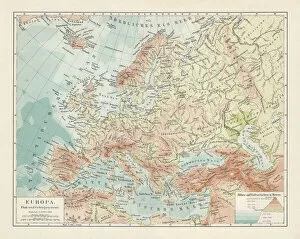 Iceland Mouse Mat Collection: Topographic map of Europe, lithograph, published in 1897
