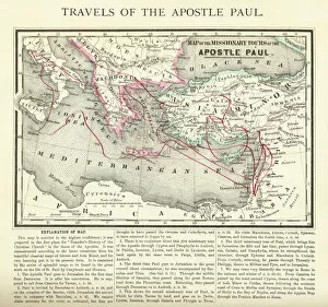 Greece Canvas Print Collection: Travels of The Apostle Paul Map Engraving