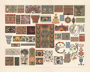 Ancient Persian empire mosaics Poster Print Collection: Various patterns of the Middle Ages, chromolithograph, published in 1897