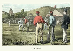 Lithograph Collection: Victorian cricket match, 19th Century