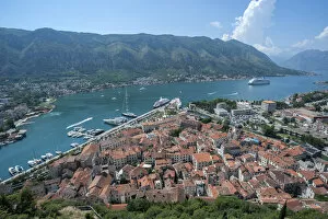 Montenegro Pillow Collection: View of Bay of Kotor and Old Town, Kotor, Montenegro