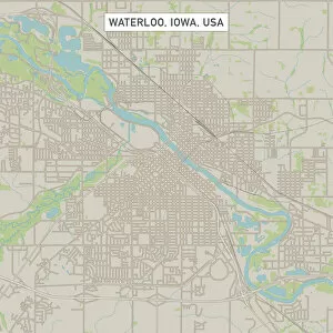 Green Scale Premium Framed Print Collection: Waterloo Iowa US City Street Map