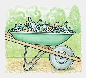 Bottle Collection: Wheelbarrow filled with ice and drinks in bottles and cans