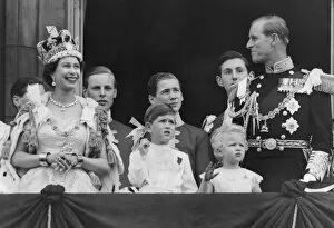 Royals Collection: Queen Elizabeth II gestures as her husband Duke of Edinburgh Prince Phillip and children