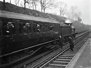 Steam Engine Collection: Testing electrified railway lines by steam train in Swanley, Kent. 1938