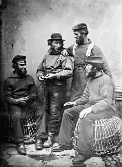 Cornish Collection: Four fishermen, Polperro, Cornwall. Probably 1860s-1870s