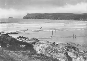 St Minver Poster Print Collection: Pentire Point from across Hayle Bay, Polzeath, St Minver, Cornwall. Around 1930s