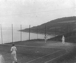 Racquet Collection: Tennis courts at Carbis Bay Hotel, Lelant, near St Ives, Cornwall. Probably 1925
