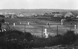 Tennis Poster Print Collection: Tennis match, Perranporth, Cornwall. Early 1900s