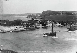 Newquay Premium Framed Print Collection: View of ships at Porth taken from Glendorgal, St Columb Minor, Cornwall. 1890s