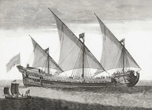 Galley Collection: A 17th century French galley under sail. (print)