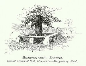 Abergavenny Mouse Mat Collection: Abergavenny, near, Bryngwyn, Quaint Memorial Seat, Monmouth, Abergavenny Road (litho)