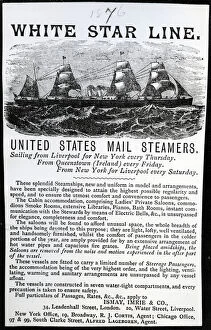 Immigrants Collection: Advertisment for the White Star Line, 1876 (printed paper)