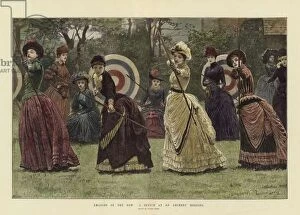 Bows Collection: Amazons of the Bow: A Sketch at an Archery Meeting (coloured engraving)