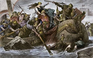 Longship Collection: Barbarian World: Viking attack led by Swedish king Olaf Tryggvason in the Channel, around 900
