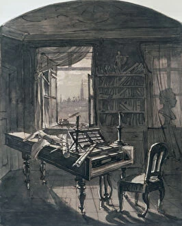 Ludwig van Beethoven Collection: Beethovens Room at the Time of his Death, 1827