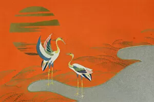 Related Images Poster Print Collection: Birds at sunset on the lake, 1903 (colour woodblock print)