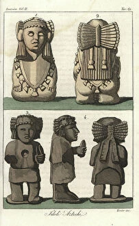 Aztec Civilization Fine Art Print Collection: Busts of sacred idols of the Aztecs, Mexico City. Kneeling idol Chalchiuhtlicue with pearl headdress