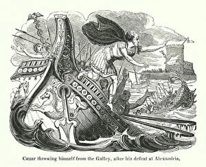 Galley Collection: Caesar throwing himself from the Galley, after his defeat at Alexandria (engraving)