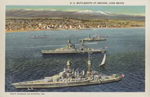 American Photographer (after) Postcard Collection: California: US Battleships at anchor, Long Beach (photo)