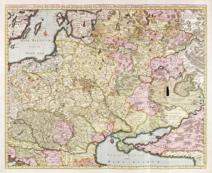 Poland Pillow Collection: Carte du Teatre de la Guerre dans la Pologne, Moscovie & Turquie by Nicolas Visscher, 1713 (print)