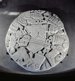 Aztec temples and carvings Jigsaw Puzzle Collection: Carving of the dismemberment of the moon goddess Coyolxauhqui