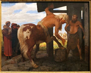Paintings Premium Framed Print Collection: Centaur at the village blacksmith. Painting by Arnold Bocklin (1829-1901), Oil On Canvas