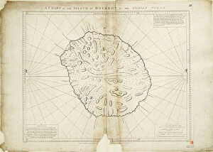 Pitons, cirques and remparts of Reunion Island Canvas Print Collection: A chart of the Island of Bourbon in the Indian Ocean, 1780 (paper)