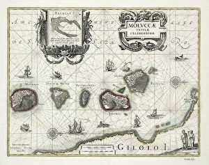National Maritime Museum Poster Print Collection: Chart of the Moluccas, Indonesia, 1640 (coloured engraving)