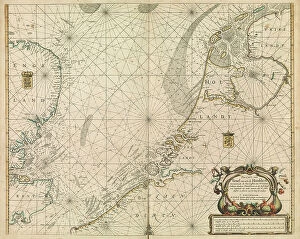 Netherlands Poster Print Collection: Chart of the North Sea and Dutch coast, 1661 (coloured engraving)