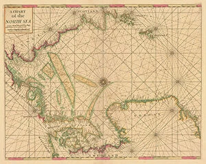 Maps Canvas Print Collection: Chart of the North Sea: Norway to the Dover Straits, c.1700 (coloured engraving)