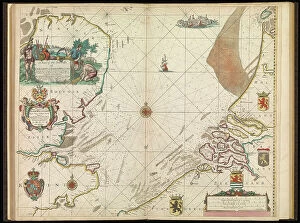 Netherlands Poster Print Collection: A chart of the sea coasts of England, Flanders and Holland, c.1672 (print)