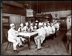 Related Images Fine Art Print Collection: Chefs eating lunch at Sherrys restaurant, New York, 1902 (silver gelatin print)