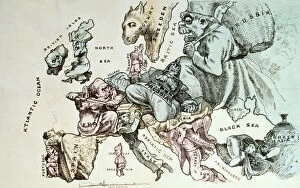 Portugal Pillow Collection: Comic map of Europe by Frederick Rose, c. 1870 (litho)
