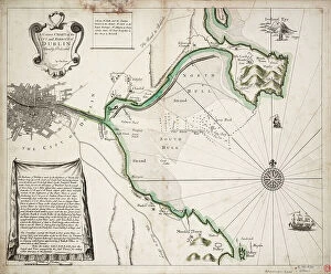 Greenwich Collection: A correct chart of the city and harbour of Dublin, Irleand, 1730 (coloured engraving)