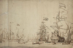 Willem van de Velde Metal Print Collection: A council-of-war in the Dutch fleet? May 1665, c.1674 (pen, brown ink, grey wash)