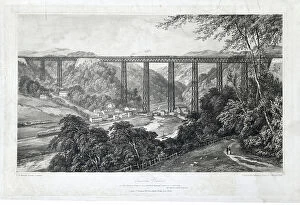 Newport Collection: Crumlin Viaduct, c.1852 (hand coloured litho on paper)